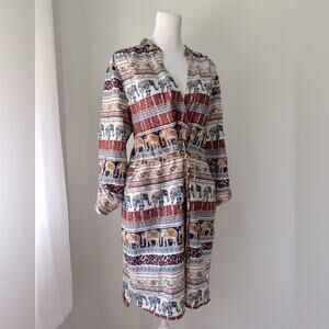 Live 4 Truth Multicolor Elephant Print Roll-Tab Sleeve V-Neck Knee Length Dress